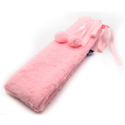 Long hot water bottle with pink cover 72 x 12 cm