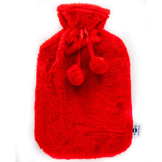 Fluffy hot water bottle with cover - red - 33x20 cm