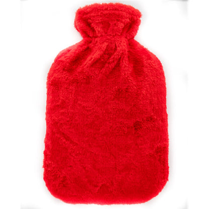 Fluffy hot water bottle with cover - red - 33x20 cm