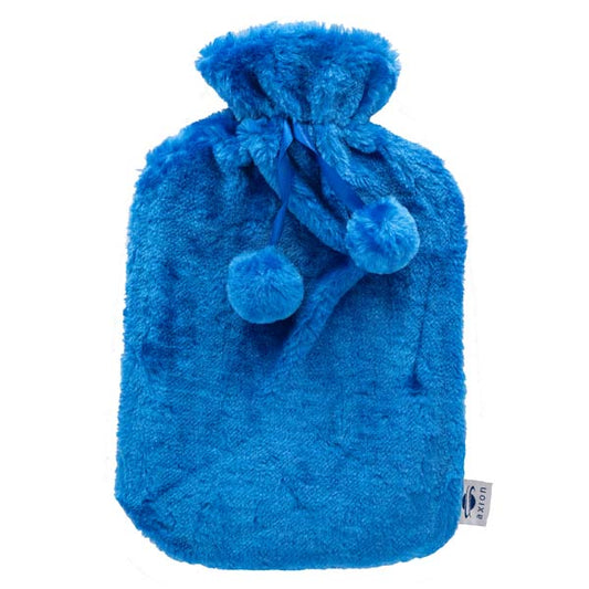 Bolsa de agua caliente con funda de felpa azul - 33x20 cm