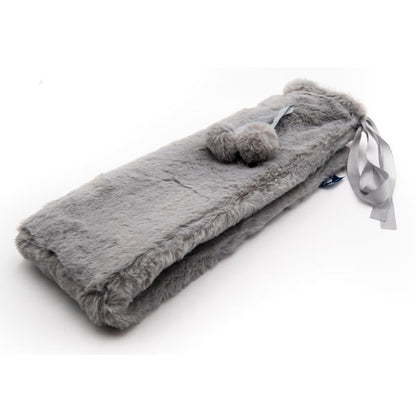 Long hot water bottle with gray cover 72 x 12 cm