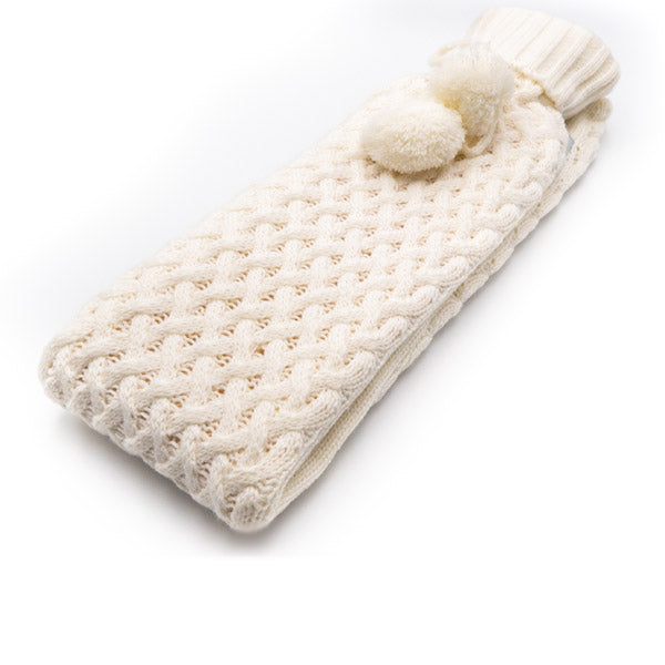 Long hot water bottle with cream cover 72 x 12 cm