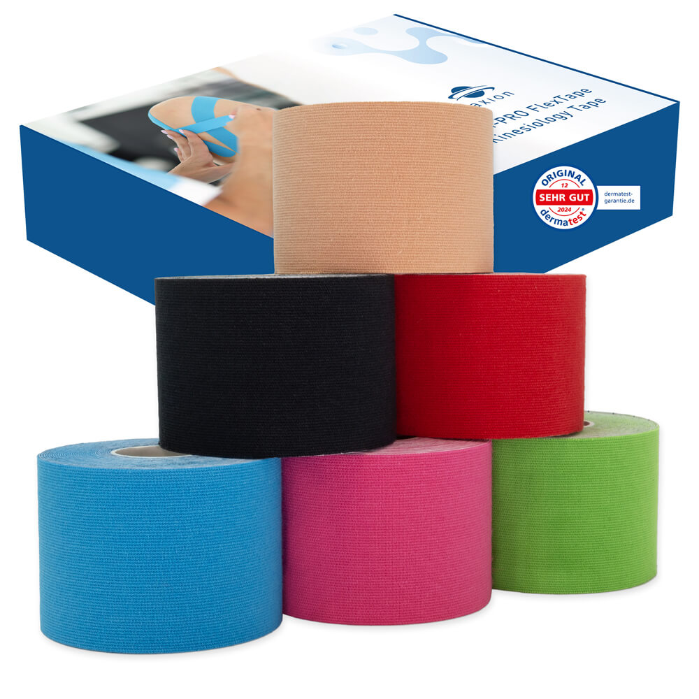 Axion Kinesiologie-Tape Kinesio-Tapes selbstklebend - Wasserfeste Tapes in 6 Farben (Set, 6-St) MEDIZINPRODUKT, Physiotape, Sporttape Bandage