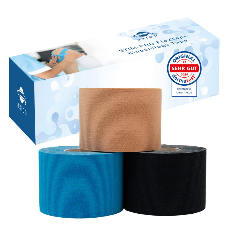 Axion Kinesiologie-Tape Kinesio-Tapes - Wasserfeste Tapes in blau, beige, schwarz (Set, 3-St) MEDIZINPRODUKT, Physiotape, Sporttape Bandage