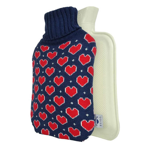 Hot water bottle with heart cover