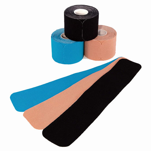 60 bandes de Kinesiologie-Tape pré-découpées de 5 cm sur 3 rouleaux dans plusieurs couleurs, par axion.